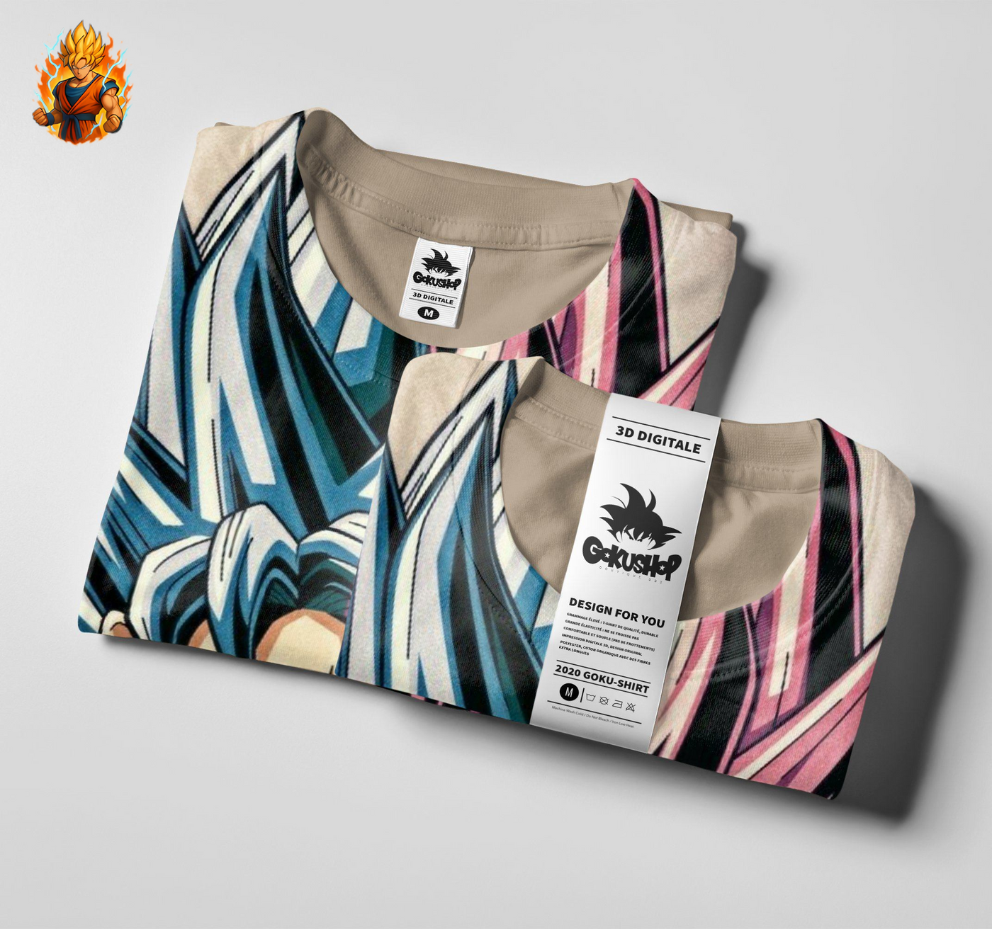T-shirt Dragon Ball Super Goku Bleu vs Goku Rose