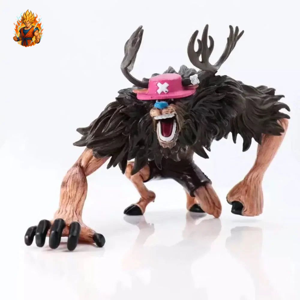 , mais en anglais avec des termes japonais Sa traduction en français pourrait être Figurine One Piece Chopper Hito Hito no Mi